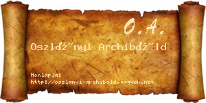 Oszlányi Archibáld névjegykártya
